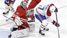 Branká Cam Ward z Caroliny a Torrey Mitchell z Montrealu.