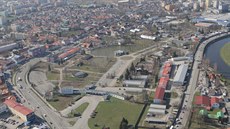 Letecký pohled na výstavit v eských Budjovicích z dubna 2013.