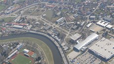Letecký pohled na výstaviště v Českých Budějovicích z dubna 2013.