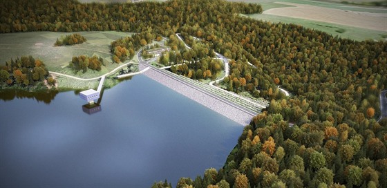 Vizualizace přehrady Zdobnice - Pěčín, varianta se sypanou hrází.