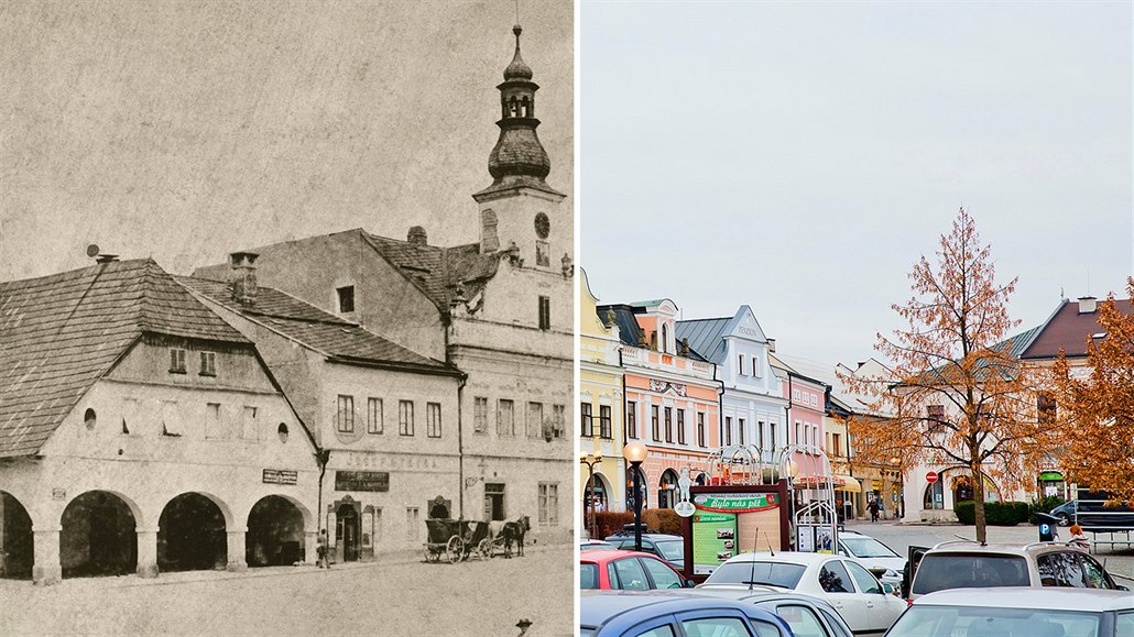 Rychnov nad Kn�nou kolem roku 1875 a na aktuálním snímku