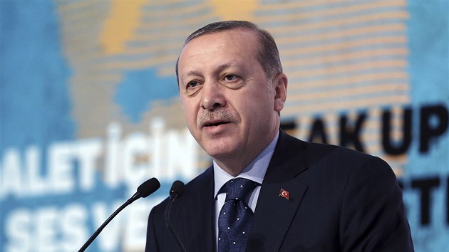 Tureck prezident Recep Tayyip Erdogan pi konferenci na tma eny a prvo (25. listopadu 2016)