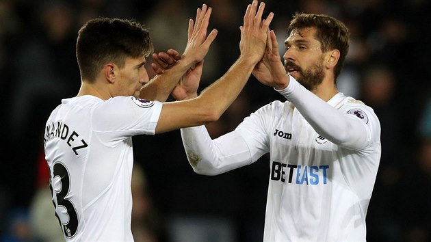 HRDINA SWANSEA. Fernando Llorente (vpravo) dvma gly v nastavenm ase rozhodl o vhe nad Crystal Palace.