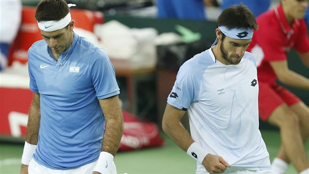 Juan Martin Del Potro a Leonardo Mayer bhem tyhry ve finle Davis Cupu proti Chorvatsku.