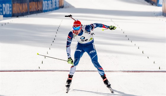 Michal Krm v cli sprintu ve slovinsk Pokljuce