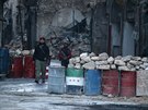 Barikády ve východní ásti Aleppa ovládané povstalci (2. prosince 2016)