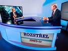 Petr Robejek a moderátor Jaroslav Plesl v diskusním poadu Rozstel na...