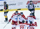 Radost hokejistů Olomouce z gólu v utkání proti Litvínovu.