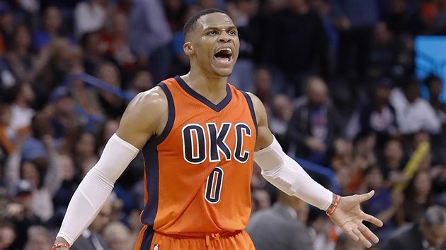 Russell Westbrook z Oklahoma City Thunder v utkn proti New Orleans.