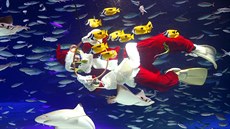 SANTA POD VODOU. Váno�ní oslavy probíhají i v tokijském akváriu, kde potáp�� v...