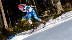 Michal Krmá na trati sprintu ve slovinské Pokljuce
