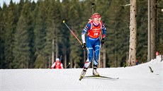 Eva Puskaríková na trati sprintu v Pokljuce