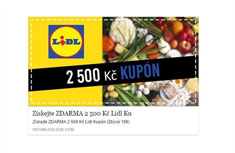 Podvodný kupon na slevu u prodejce Lidl kolující po Facebooku.