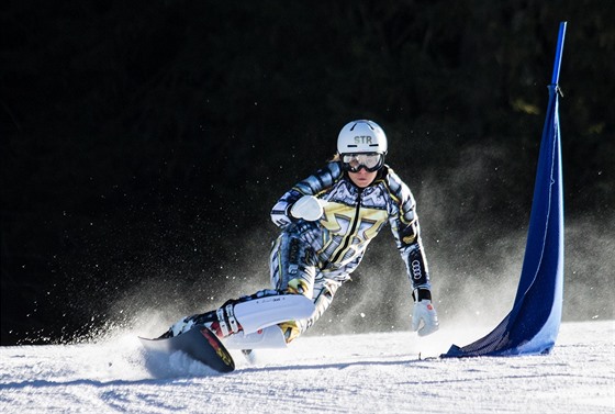 Ester Ledecká pi tréninku v italské Carezze