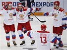 Rutí hokejisté (zleva) Sergej Plotnikov, Ilja Kovaluk, Pavel Dacjuk a Anton...