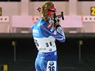 Gabriela Koukalová pi stelb ve sprintu Svtového poháru v Novém Mst.
