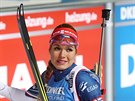 Gabriela Koukalová po dojezdu sprintu v Novém Mst na Morav.