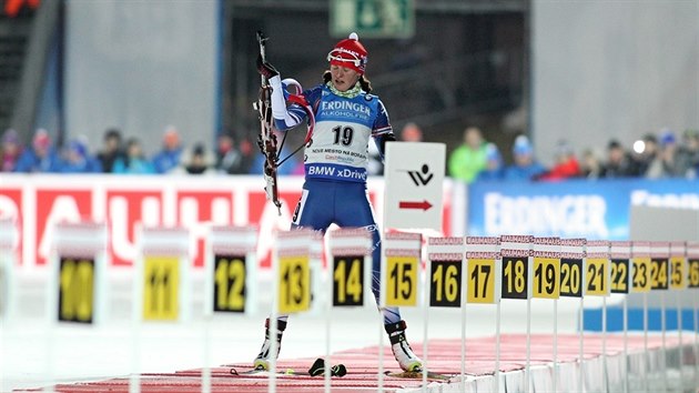 Veronika Vtkov na trati sprintu Svtovho pohru v Novm Mst na Morav.