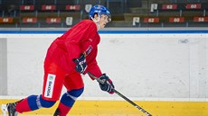 Obránce Tomá� Dvo�ák na tréninku �eské hokejové reprezentace p�ed turnajem...