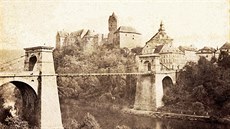 Starý etzový most v Lokti na snímku z roku 1835
