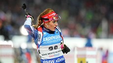 Gabriela Koukalová na trati sprintu Svtového poháru v Novém Mst na Morav.