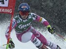 Mikaela Shiffrinová v prvním kole druhého obího slalomu v Semmeringu.