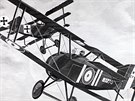 Výtvarné dílo zobrazující souboj letadel Sopwith Camel a Fokker Dr.I