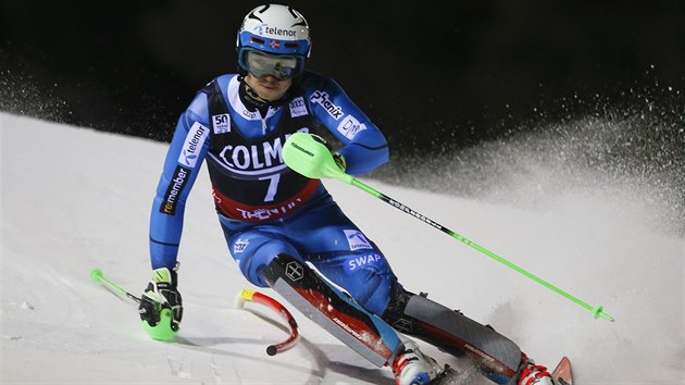 Norsk lya Henrik Kristoffersen na trati slalomu v Madonn di Campiglio
