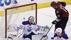 Martin Hanzal z Arizony práv� p�ekonal branká�e Edmontonu Cama Talbota.