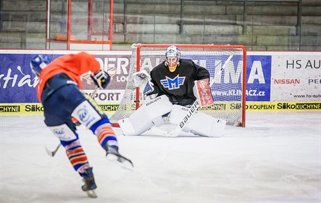 Momentka z tréninku hokejist eských Budjovic.