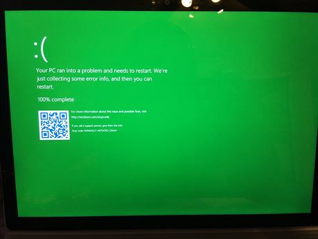 Nová zelená obrazovka smrti v testovací verzi Windows 10
