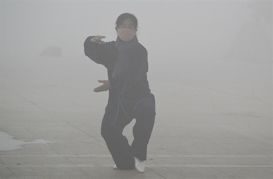 �ínu zahalil smog, n�kte�í se v�ak nevzdávají denní rutiny. (9.1. 2017)