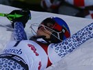 Veronika Velez-Zuzulová slaví triumf ve slalomu v Záhebu.