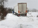 Uvázlý kamion na Jihlavsku. (4. ledna 2017)