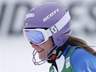 árka Strachová v cíli slalomu v Mariboru.