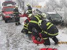 Nehoda dvou osobních voz mezi Dobrukou a Oponem (2.1.2017).