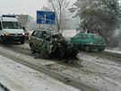 Tragická nehoda osobního vozu a kamionu u Sobotky na Jiínsku (2.1.2017).