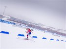 LEGENDA NA TRATI. Ole Einar Björndalen bhem závodu s hromadným startem v...