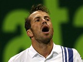Radek tpnek ve tvrtfinle turnaje v Dauh, kde se utkal s Novakem...