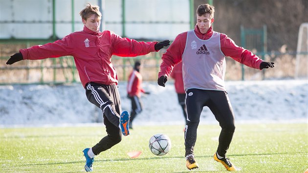 Luk Matjka (vpravo) a Pavel Novk na trninku eskch Budjovic.