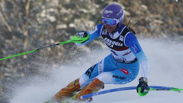 esk lyaka rka Strachov na trati slalomu v Zhebu.