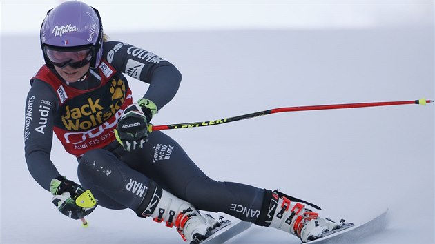 Tessa Worleyov na trati obho slalomu v Mariboru