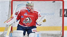 Jaroslav Hübl v brance Pardubic pi utkání na led Mladé Boleslavi.
