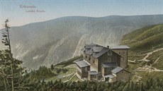 Historická pohlednice Labské boudy.