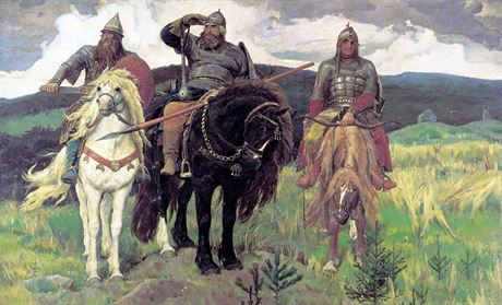 Ilja Muromec (uprosted) v doprovodu dalích dvou hrdin ruských bylin Dobryy...