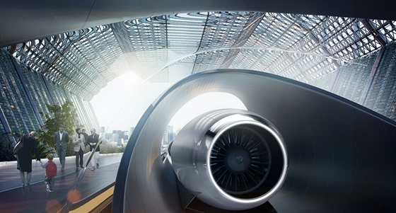 Vizualizace dopravní „kapsle“ dráhy hyperloop.