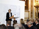 Theresa Mayová na tiskové konferenci, kde poodhalila plány Británie pi...