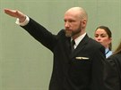 Anders Breivik u soudu pozdravil zdvienou pravicí.