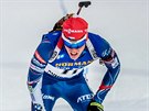 eský biatlonista Michal Krmá v cíli sprintu v Ruhpoldingu.