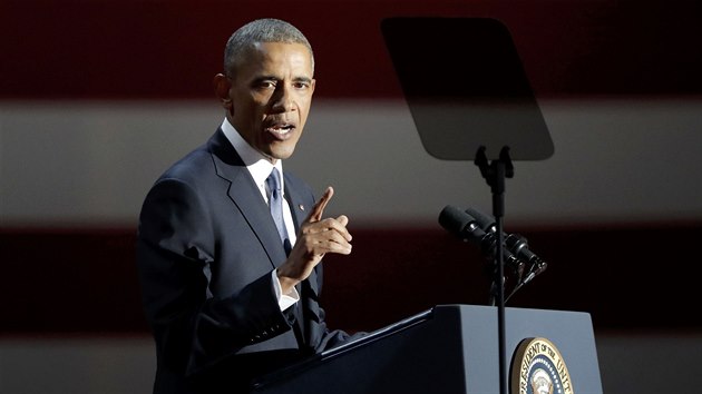 Americk prezident Barack Obama pi poslednm projevu k nrodu. (11.1. 2017)